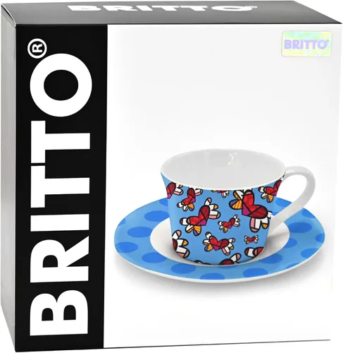 Vista 4 de Britto Romero Bone - Taza de café y té de porcelana con platillo, 6.7 onzas, Love Is In The Air
