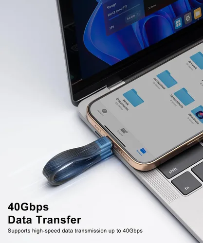 Vista 3 de Cable corto USB-C macho a macho OTG USB4 compatible con Thunderbolt 4/3, compatible con carga PD de 240 W, transferencia de datos de 40 Gbps y video