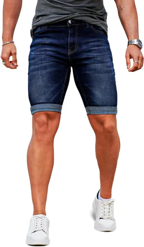 Vista 13 de GINGTTO Pantalones cortos de mezclilla para hombre Gris carbón