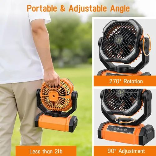 Vista 3 de UUYEE Ventilador de camping recargable, ventiladores alimentados por Naranja