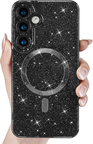 Vista 30 de Svanove Funda magnética con purpurina para Samsung Galaxy S22, compatible con Magsafe Cute, brillante, brillante, estética, dura y brillante