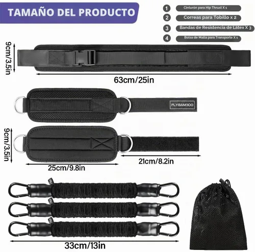 Vista 2 de Cinturón de empuje de cadera para pesas y bandas de resistencia de tobillo con puños para entrenar, cinturón de empuje de cadera para mancuernas