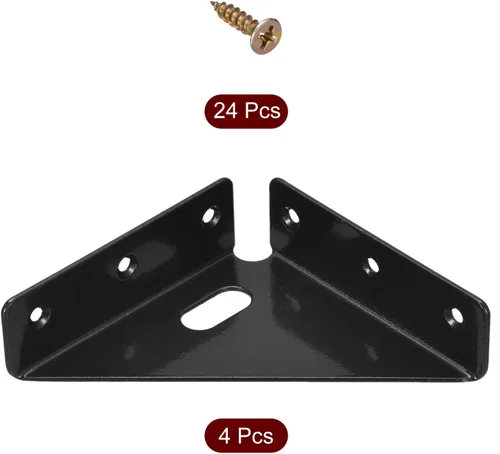 Vista 3 de uxcell 4 soportes de esquina angulares de 3.386 in x 3.386 in, soportes de acero laminado en frío con tornillos para borde de cama de escritorio