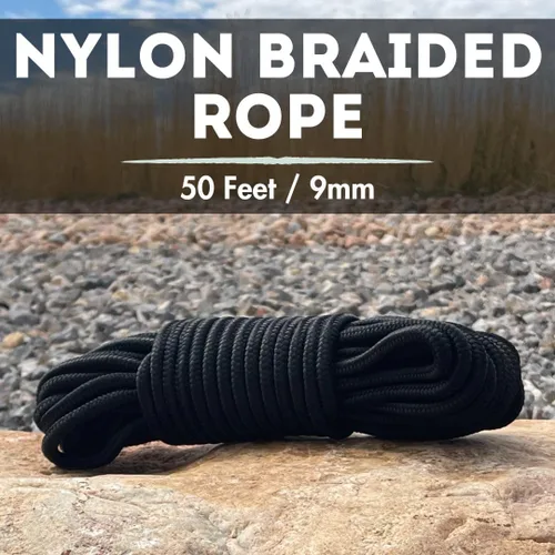 Vista 3 de Cuerda multiuso de 9 mm (3/8 pulgadas) de nylon trenzado, 50 pies. Negro