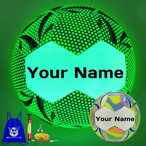Vista 7 de Balón de Fútbol Personalizado que Brilla en la Oscuridad, Regalo de Balón de Fútbol Luminoso Personalizado con Nombre o Texto o Logotipo