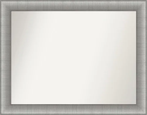Vista 9 de Amanti Art Espejo de baño plateado para sobre el fregadero, 28 x 37 pulgadas, elegante espejo rectangular de peltre cepillado, marco de madera