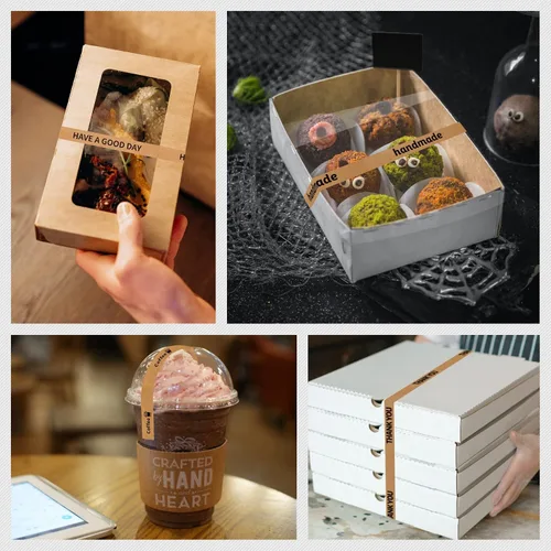 Vista 4 de Cinta de Gracias, Cinta de Sellado Marrón de Diseñador para Pequeñas Empresas, Pega Bolsa de Compras o Caja de Productos Horneados, Cafés, Regalos
