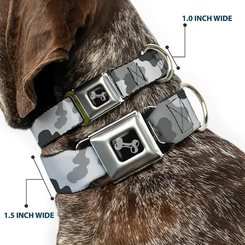 Vista 2 de Buckle-Down Collar de perro con hebilla de cinturón de seguridad, camuflaje blanco, 1.5 pulgadas de ancho, se adapta a cuello de 13-18 pulgadas
