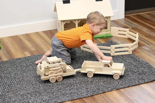 Vista 3 de Camión de madera y remolque plano con juego de skidloader