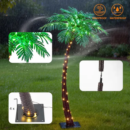 Vista 2 de Lightshare Palmera de 5 pies con 96 luces LED, decoración artificial para Tiki Bar al aire libre, patio, porche, piscina, Navidad