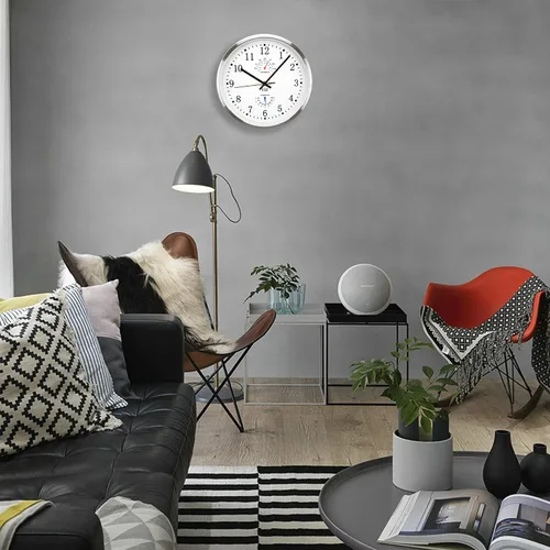 Vista 42 de HITO Reloj de pared silencioso de 10 pulgadas, funciona con pilas, sin tictac, cubierta de vidrio, marco de aluminio plateado, para decoración