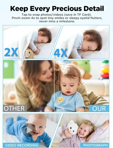 Vista 8 de NUOTUN Monitor de bebé con cámara y audio, monitor de bebé sin wifi con clip para cuna y soporte, monitor inalámbrico HD portátil de 2.8 pulgadas