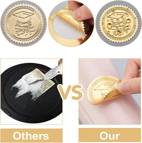 Vista 3 de CRASPIRE Calcomanías de papel de aluminio dorado de 2 pulgadas en relieve, certificado de estrella de excelencia, sellos oficiales, calcomanías