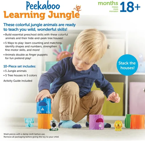 Vista 6 de Learning Resources Peekaboo Learning Jungle Toddler - 10 piezas, a partir de 18 meses, juguetes Montessori para niños pequeños, forma apilable