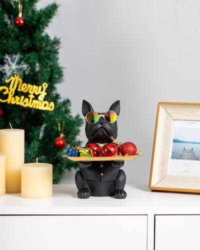 Vista 5 de Estatua de bulldog francés, bandeja de resina para llaves de bulldog para decoración de entrada, organizador de llaves para mesa de entrada, regalos