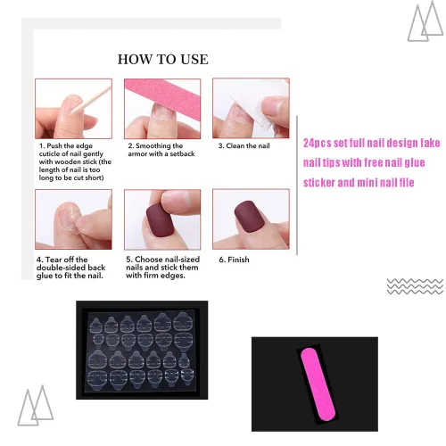 Vista 2 de Tips-Uñas postizas a presión, estilo ataúd, cruz, estrellas, Queen, manicura francesa, cobertura completa, reutilizables, opacas, gel suave, hechas