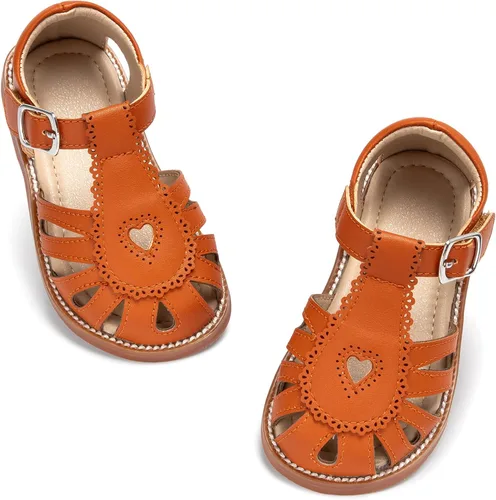 Vista 18 de Sandalias de verano para niñas con puntera abierta, sandalias planas de princesa con suela cómoda D742 Oro