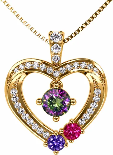 Vista 8 de Central Diamond Center Collar con piedra natal de corazón para madre e hijo con 1-6 piedras preciosas de imitación en plata de ley, oro de 10