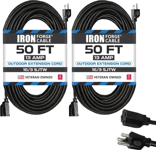 Vista 14 de Iron Forge Cable Cable de extensión negro resistente calibre 16, 3 pies