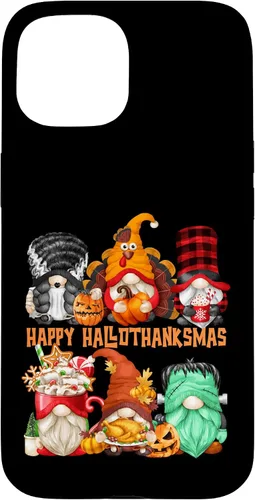 Vista 6 de iPhone 16 Halloween Thanksgiving Christmas Gnomes Happy Hallothanksmas Case