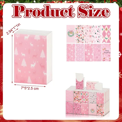 Vista 2 de Paquete de 100 pañuelos de Navidad a granel, tamaño de viaje, pañuelos faciales de bolsillo con rosa o Belén y diseños festivos, regalos de fiesta