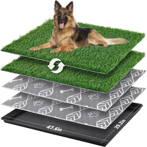 Vista 10 de LOOBANI - Almohadilla de césped grande para perros con bandeja - Caja de arena para perros de 35x23 pulgadas con 2 parches de césped artificial + 2