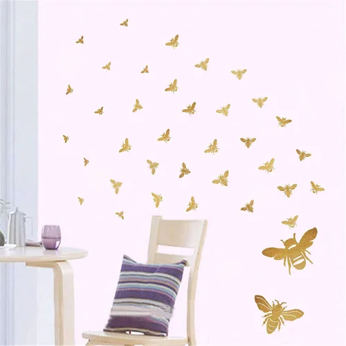 Vista 6 de Calcomanías de pared de abejas de abeja, decoración de pared de abejas doradas, calcomanías para despegar y pegar gold bee decor for walls, wall