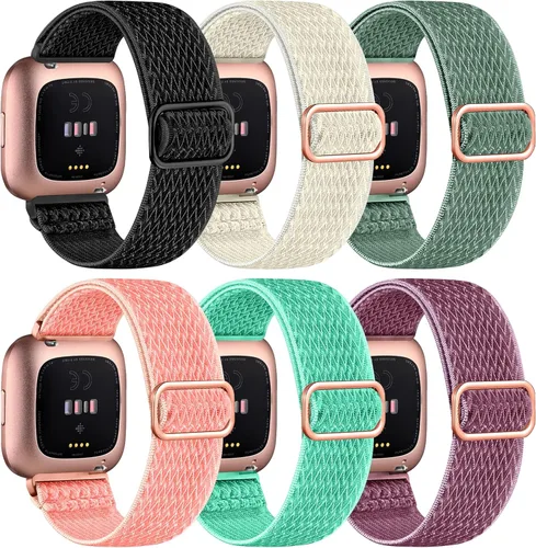 Vista 11 de Paquete de 8 bandas elásticas compatibles con Fitbit Versa 2/Lite/SE para mujeres y hombres, correa trenzada de nailon elástico ajustable Solo Loop