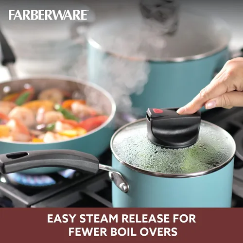 Vista 3 de Farberware Smart Control - Juego de ollas y sartenes antiadherentes, 14 piezas, color aguamarina