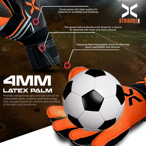 Vista 4 de Guantes de portero para niños y jóvenes con palma de látex de 0.157 in, agarre fuerte, guantes de fútbol para adultos y niños con dedos