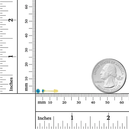 Vista 4 de Aretes de tuerca solitario de oro macizo de 14 quilates hipoalergénicos de 0.118in con piedra natal redonda, Metal Gema Piedra, Circonia cúbica