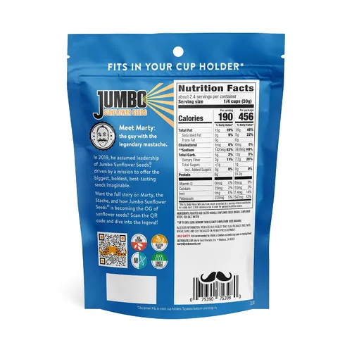 Vista 4 de Jumbo Sunflower Seeds Paquete de muestras - Original, rancho, pimienta, barbacoa, chipotle (10 bolsas)