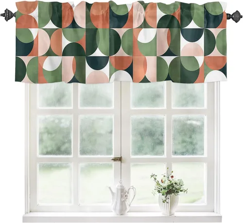 Vista 12 de Cortinas de cocina de Navidad, cenefa semitransparente ajustable con lazo, muñeco de nieve, copo de nieve, bolsillo para barra, tratamiento