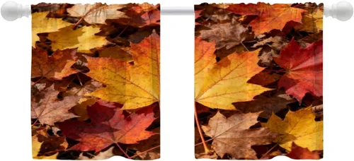 Vista 42 de Shrahala Orange Autumn Autumn Blackout Curtain Tiers, Fall Kitchen Valance Light Blocking Tier Drapes with Rod Pocket, 2 Pack 26 X 24 in