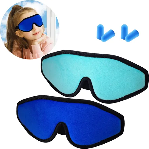 Vista 10 de 2 Piezas Máscara de Dormir 3D para Niños de Espuma Viscoelástica Contorneada para los Ojos, Cubierta de Ojos para Dormir de Viaje con Correa