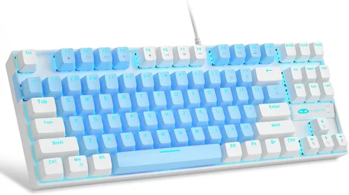 Vista 15 de MageGee - Teclado mecánico para juegos 75%, con interruptor rojo, retroiluminación LED azul, 87 teclas, teclado compacto TKL con cable