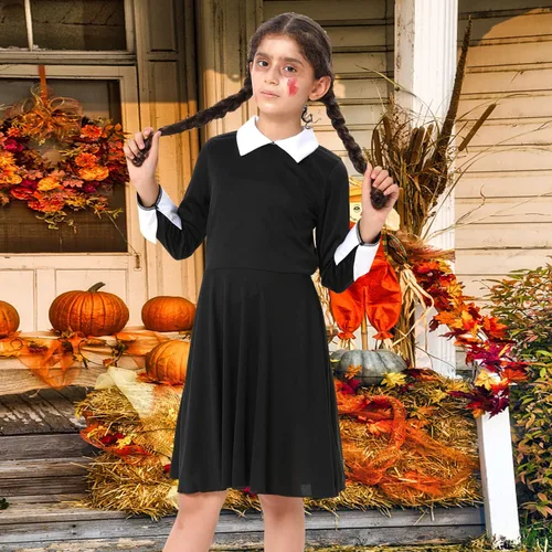 Vista 6 de Lrrtwer Halloween Wednesday Addams Costume Addams Family Dress Costume Girls Dress Outfit