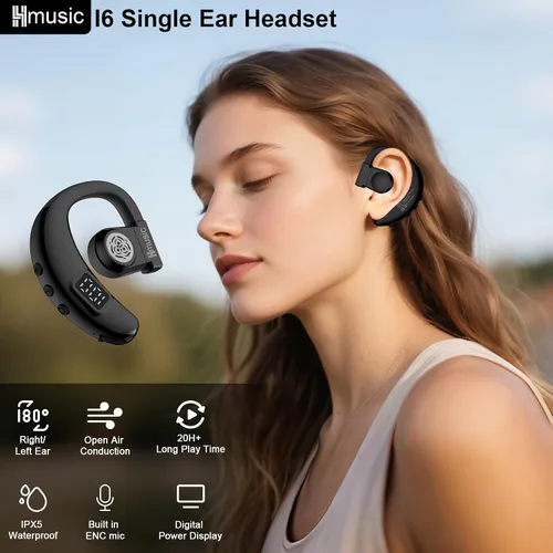 Vista 2 de Hmusic Auricular Bluetooth I6 – Auriculares de una sola oreja con micrófono