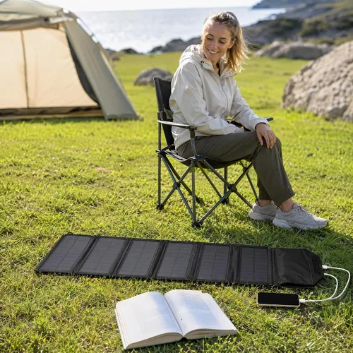 Vista 6 de Cargador de panel solar portátil de 30 W, salida de 20 W, 5.2 V, 2 A, 2 USB, cargador de panel solar plegable para computadoras portátiles