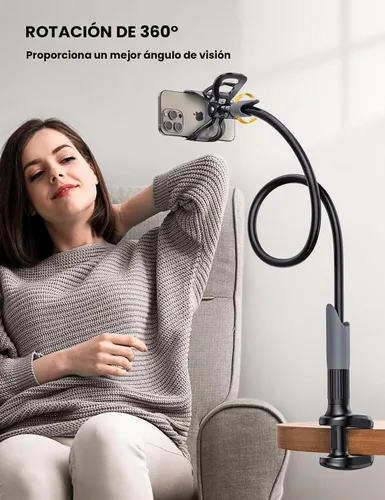 Vista 3 de Lamicall Soporte para teléfono con cuello de cisne para cama, clip de abrazadera de montaje para teléfono celular, brazo largo flexible, montaje