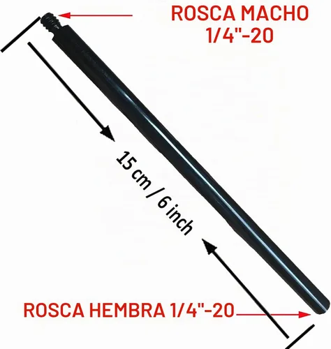 Vista 2 de Tubo de extensión de metal para trípode de barra de extensión de poste ligero, accesorio extensor de poste - con rosca hembra de 1/4"-20 y rosca