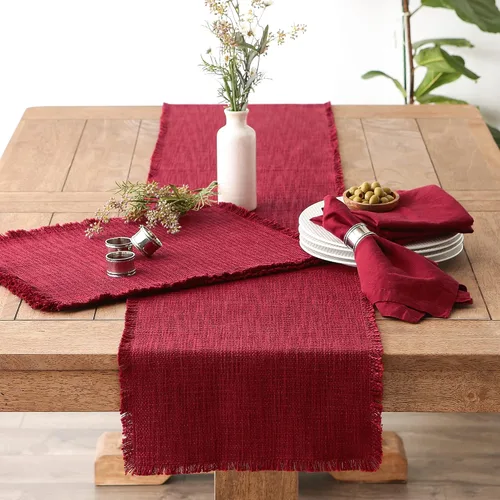 Vista 5 de DII Colección de mesa de lino, lavable a máquina, camino de mesa, 14.5x72, arándano