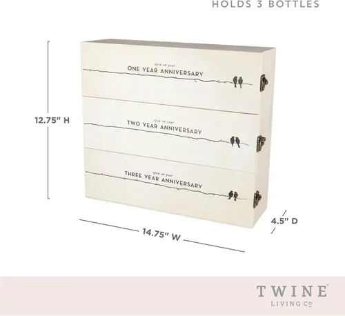 Vista 3 de Twine Marketplace Caja de Vino con 3 botellas para Cumpleaños., Aniversario, Blanco