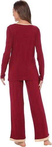 Vista 3 de GYS - Conjunto de pijama para mujer, viscosa hecha de bambú, ropa de dormir de manga larga con pantalones suaves y cómodos, S-4X