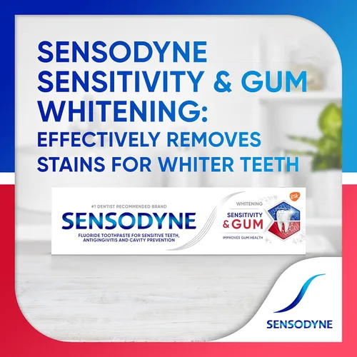 Vista 5 de Sensodyne Sensitivity & Gum Whitening Toothpaste, Pasta de Dientes para Dientes Sensibles y Problemas de Encías, 3.4 Onzas (Paquete de 3)