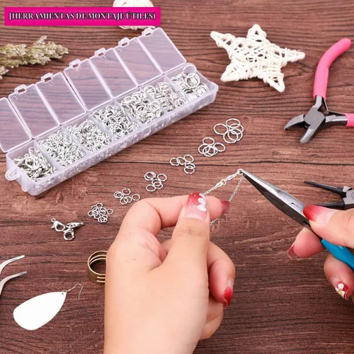 Vista 6 de Cridoz Kit de reparación de joyas con anillos de plata 1520 y 3 alicates para aretes, collares, anillos, pulseras