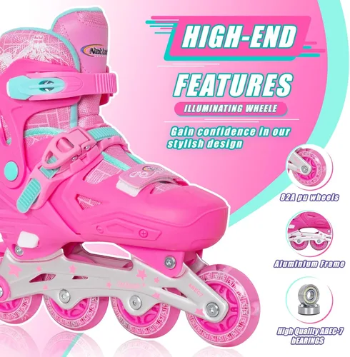 Vista 2 de Patines en línea Nattork para niñas y niños, patines ajustables con ruedas iluminadas en 4 tallas, patines iluminados para principiantes para niños