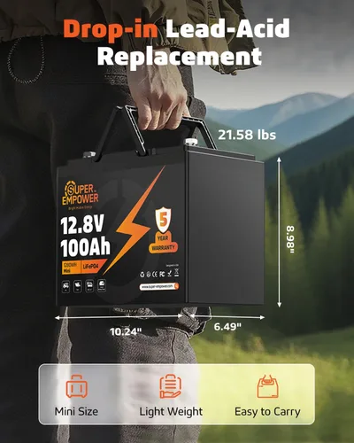 Vista 3 de Batería LiFePO4 de 12 V 100 Ah, ciclo profundo del grupo 24 para vehículos