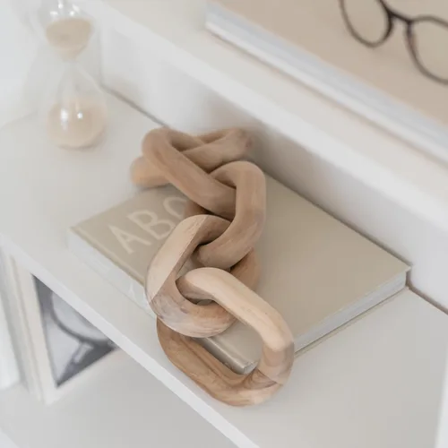 Vista 4 de PEAKOLY Artículos de decoración para estantes de libros, decoración de eslabones de cadena de madera de acacia, accesorios de mesa de café