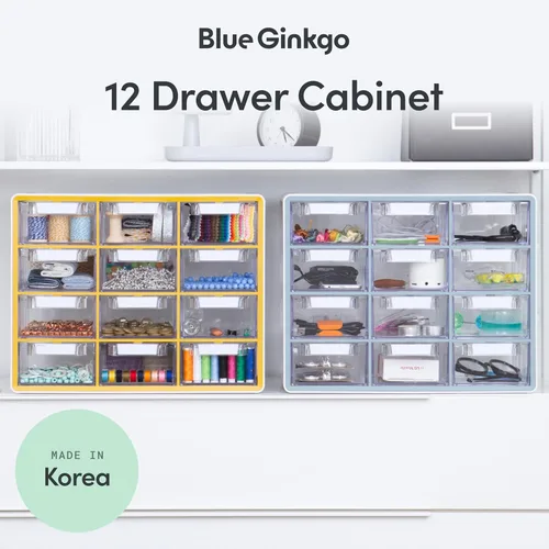 Vista 3 de Blue Ginkgo Gabinete grande de 12 cajones, organizador transparente apilable para hardware, cuentas, ladrillos de plástico, oficina y almacenamiento
